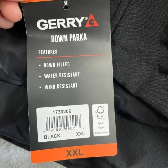 Gerry Men's XXL Black Down Parka Faux Fur Hood Button Zip up JCK0210